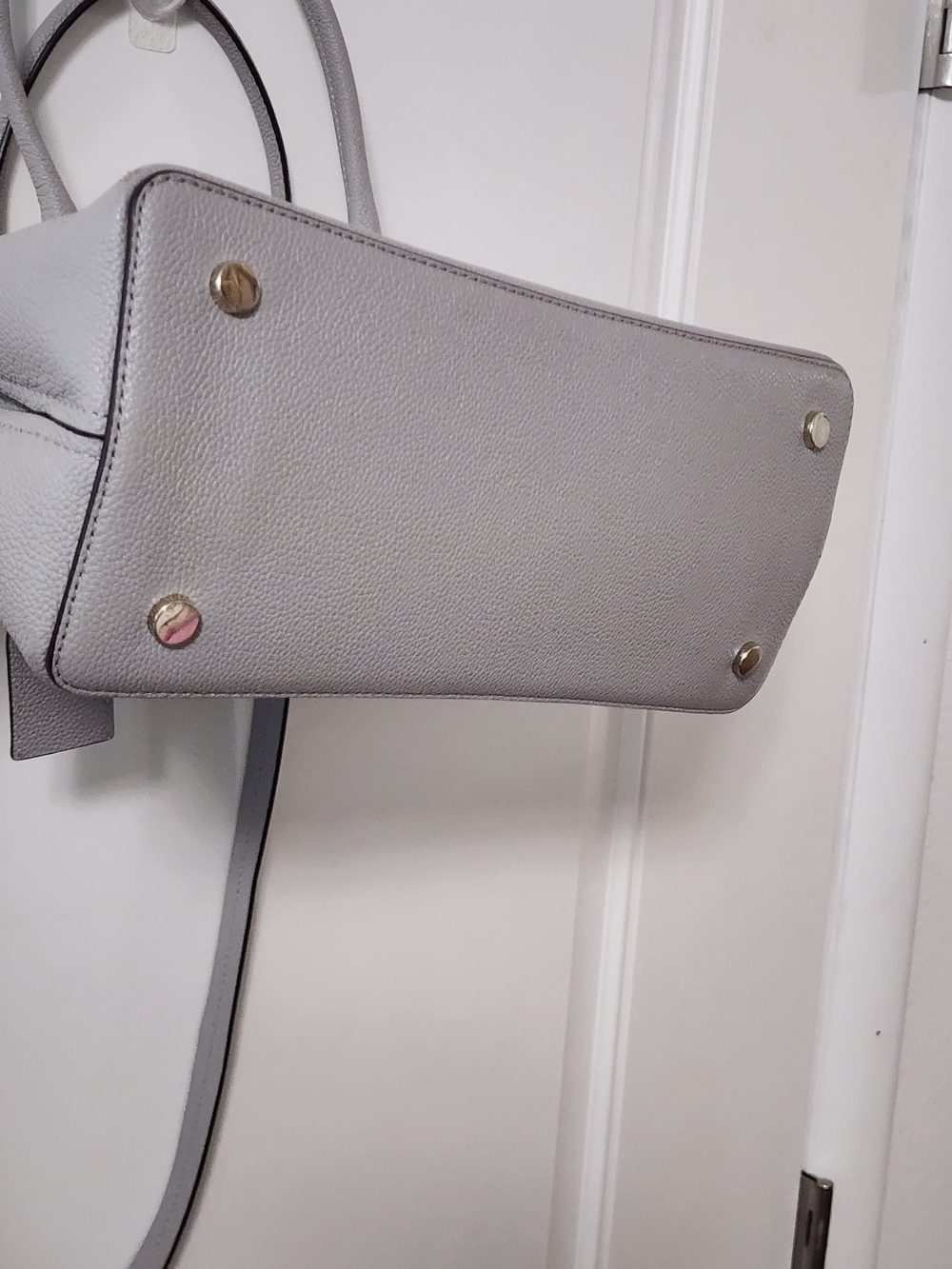 Kate Spade Pebbled Leather Satchel Gray Structured Tote Gold Hardware Crossbody - Picture 14 of 14